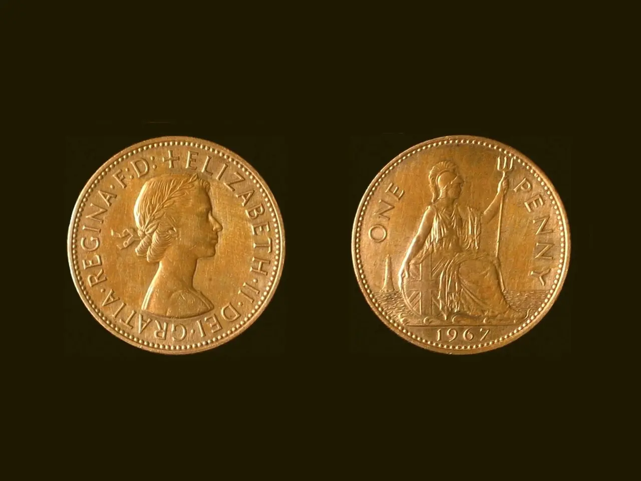 In the image there are two coins and the background of the coins is dark.
